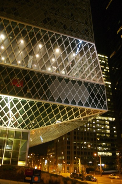 Seattle Public Library at night